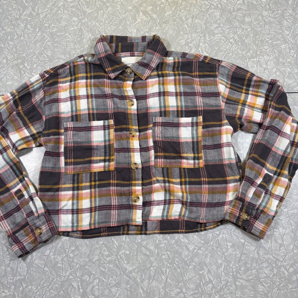Aeropostale Womens Cropped Plaid Flannel Shirt Multicolor LXFICM184 M